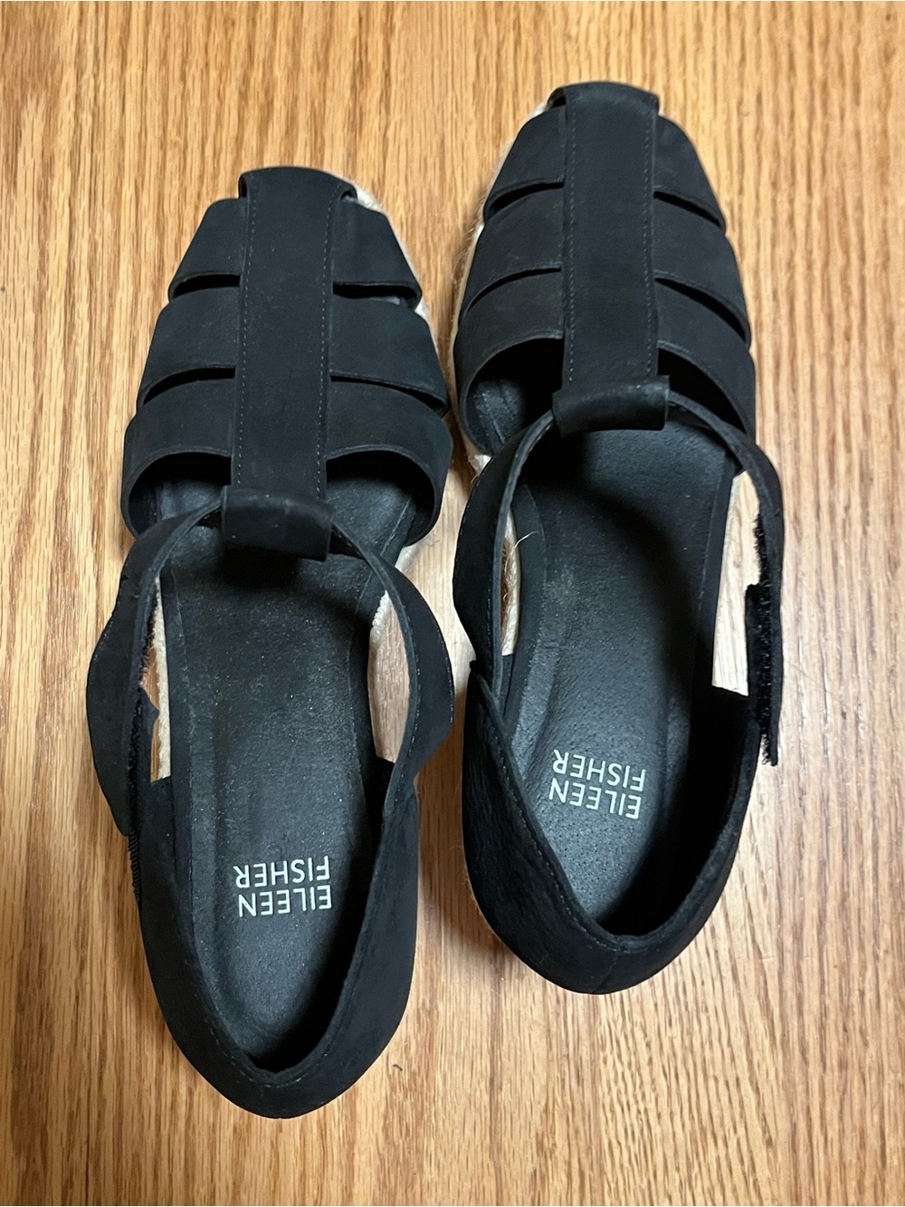 EILEEN FISHER Black Tilly Wedge Sandals Size 7.5 NWOB
